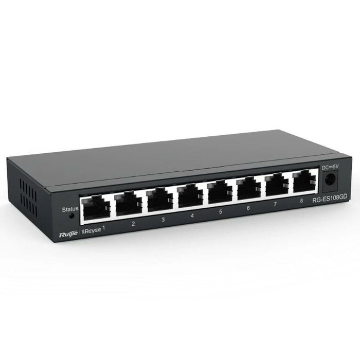 Ruijie Switch no administrado 8 puertos Gigabit RJ45 chasis de acero