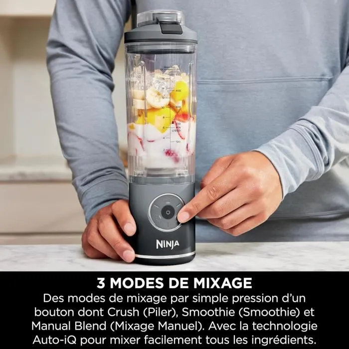 Ninja Licuadora portátil Blast Max BC251EULD, Recipiente 530 ml, Batería 2h, Inalámbrica, Sin BPA, Gris