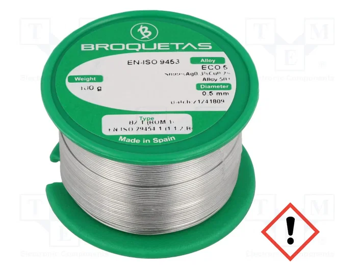 BROQUETAS Estaño libre de plomo Sn99Cu0,7Ag0,3 0,5mm 0,1kg BROQUETAS Estaño libre de plomo Sn99Cu0,7Ag0,3 0,5mm 0,1kg