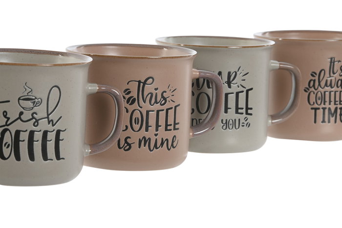 DKD Home Decor Set de 4 Tazas de Gres Mate Rosa 285ml DKD Home Decor Set de 4 Tazas de Gres Mate Rosa 285ml