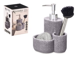 Kinvara Dosificador Cocina Estropajo Cepillo Gris Resina 13 x 19 x 11.5 cm (Set de 12)