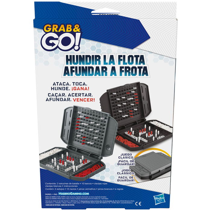 Hasbro Gaming Hundir la Flota Viaje F8252 Grab and Go - Clásico juego de estrategia en formato portátil para niños +7 años