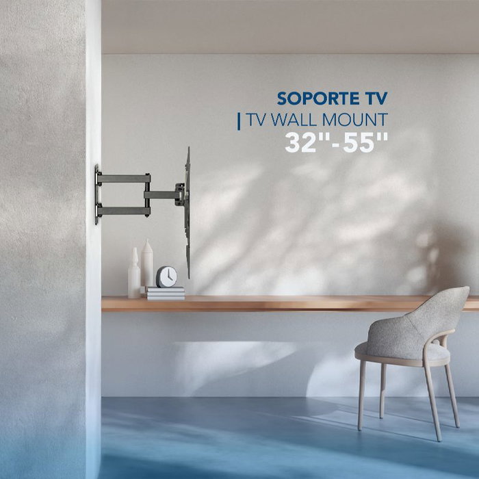 DAEWOO SOPORTE DE TV 32-55 PULGADAS, PERFIL 63-358MM, DOBLE BRAZO (3-15°/90°), AJUSTE DE ALTURA, CAPACIDAD 35KG