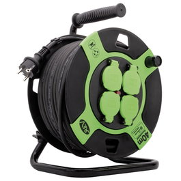 Rev Carrete de cable de plástico 40m IP44 4 tomas negro/verde