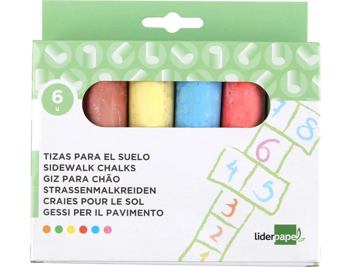 Liderpapel Tiza para Suelo Caja 6 Unidades Colores Surtidos Ideal Actividades Escolares
