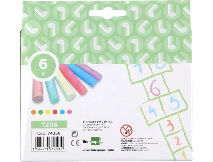 Liderpapel Tiza para Suelo Caja 6 Unidades Colores Surtidos Ideal Actividades Escolares