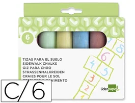 Liderpapel Tiza para Suelo Caja 6 Unidades Colores Surtidos Ideal Actividades Escolares