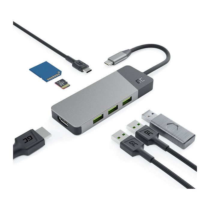 Green Cell HUBGC01 Hub de interfaces USB-C con HDMI 4K y puertos USB 3.2 Green Cell HUBGC01 Hub de interfaces USB-C con HDMI 4K y puertos USB 3.2