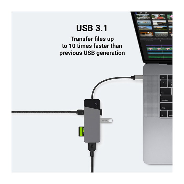 Green Cell HUBGC01 Hub de interfaces USB-C con HDMI 4K y puertos USB 3.2 Green Cell HUBGC01 Hub de interfaces USB-C con HDMI 4K y puertos USB 3.2