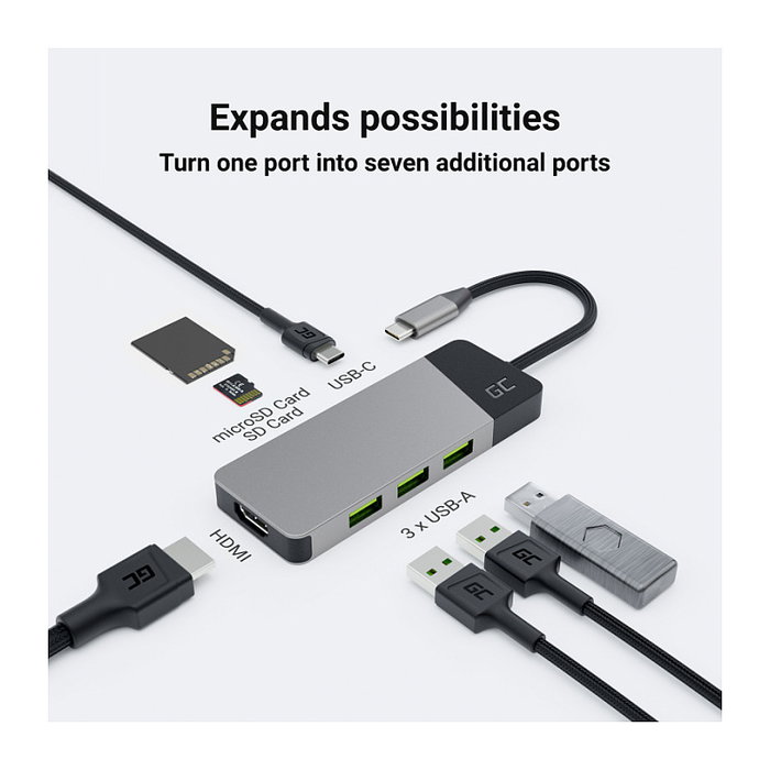 Green Cell HUBGC01 Hub de interfaces USB-C con HDMI 4K y puertos USB 3.2 Green Cell HUBGC01 Hub de interfaces USB-C con HDMI 4K y puertos USB 3.2