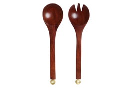 DKD Home Decor Set de 2 Utensilios de Acacia y Aluminio Marrón y Dorado 32x8x2 cm de la Colección Metal Makers 2023