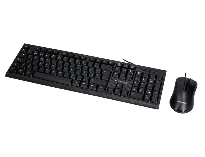 Q-connect Set Teclado y Ratón con Cable, USB, Color Negro