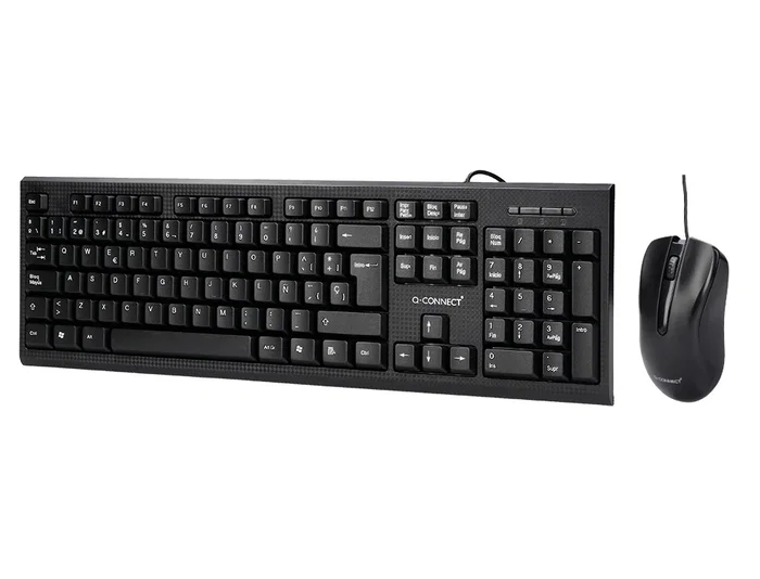 Q-connect Set Teclado y Ratón con Cable, USB, Color Negro