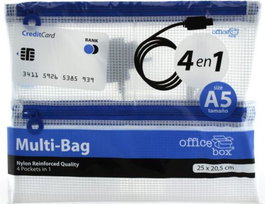 FRAGA IMPORT, S.L. Bolsa multiusos transparente A5 con 4 bolsillos y cremallera