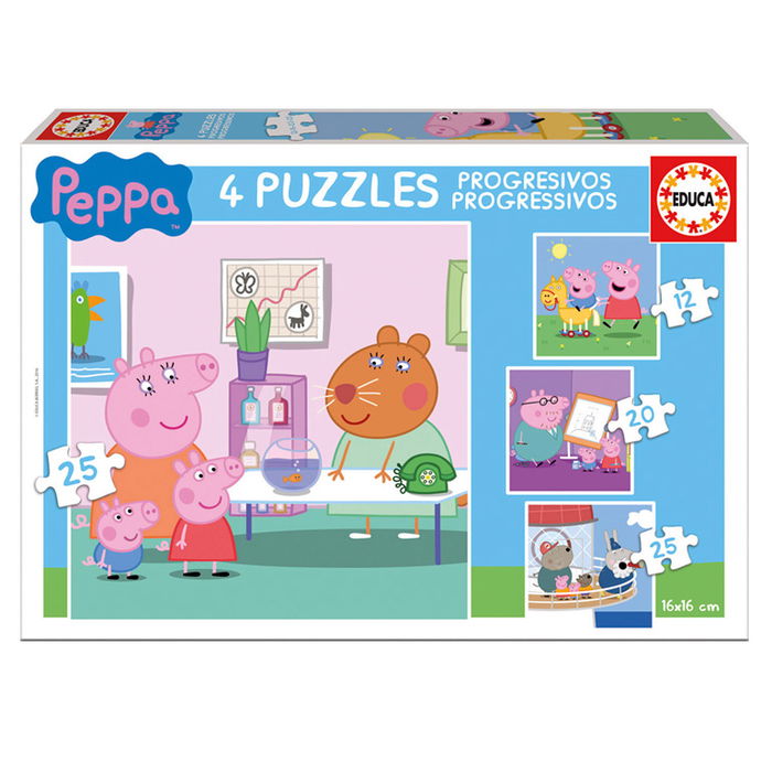 Educa Puzzles Progresivos Peppa Pig 12-16-20-25 Piezas Set de 4 Educa Puzzles Progresivos Peppa Pig 12-16-20-25 Piezas Set de 4