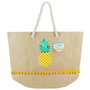 Jet Lag Bolsa Capazo Piña Verano Papel Poliéster Algodón Natural Pompones 50x20x38 cm
