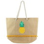 Jet Lag Bolsa Capazo Piña Verano Papel Poliéster Algodón Natural Pompones 50x20x38 cm