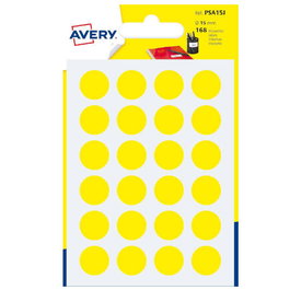 Avery PSA15J Paquete 7 Hojas Etiquetas Redondas Gomets Amarillas 15mm Diámetro