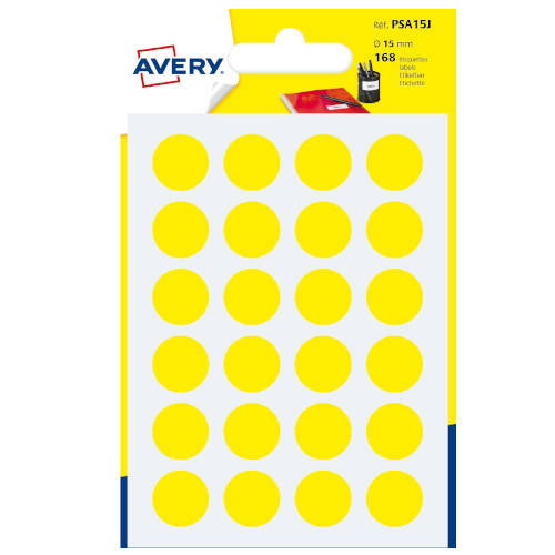 Avery PSA15J Paquete 7 Hojas Etiquetas Redondas Gomets Amarillas 15mm Diámetro Avery PSA15J Paquete 7 Hojas Etiquetas Redondas Gomets Amarillas 15mm Diámetro
