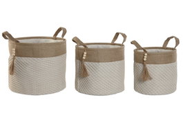 DKD Home Decor Set de 3 Cestas de Almacenaje Natural y Crema