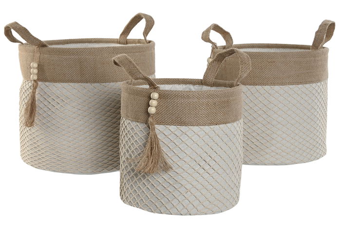 DKD Home Decor Cesta Natural Crema 30 x 34 x 30 cm Set de 3 (2 Unidades)