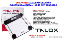 TALOX Báscula de baño electrónica cristal 180 kg TGBS-810-D