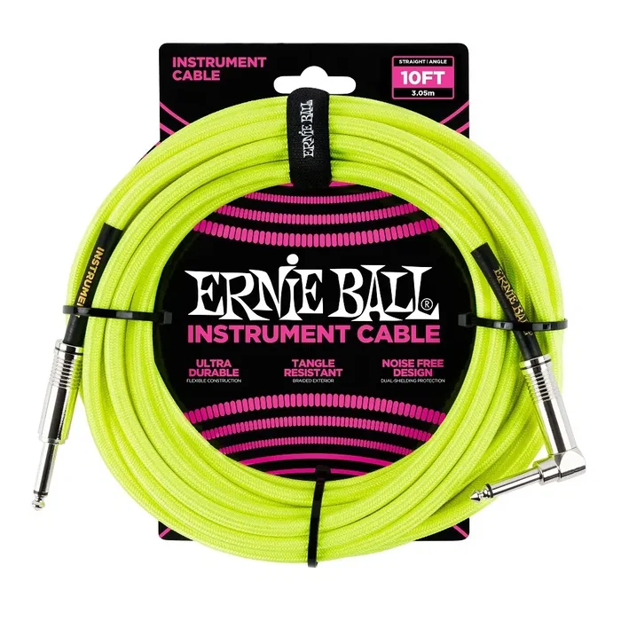 Ernieball Cable de Instrumento Trenzado Jack-Jack 2.54 M Neon/Amarillo