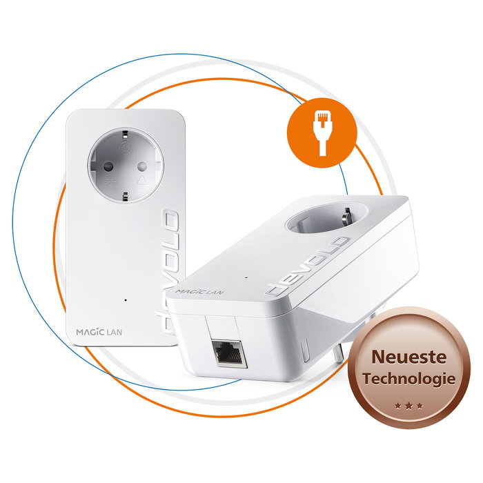 Devolo Magic 1 LAN Powerline Starter Kit 1200 Mbit/s, 2 Adaptadores PLC con 1 Puerto Gigabit LAN Cada Uno, WiFi No, Blanco, Compatible Windows Mac Linux Android iOS
