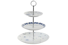DKD Home Decor Frutero Stella Maris 3 Pisos Azul y Blanco de Porcelana y Metal