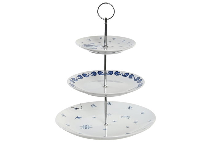 DKD Home Decor Frutero Stella Maris 3 Pisos Azul y Blanco de Porcelana y Metal DKD Home Decor Frutero Stella Maris 3 Pisos Azul y Blanco de Porcelana y Metal