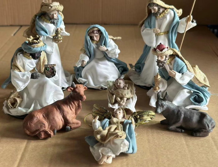 DKD Home Decor Nacimiento en Poliéster Azul y Blanco 48x28x90 cm