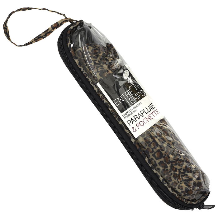 Entre Temps Paraguas Plegable Animal Print Cebra Leopardo Poliéster con Estuche PVC