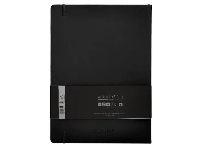 Antartik Cuaderno A4 Tapa Dura Hojas Lisas Negro 100 Hojas 80gr FSC Colección Antartik Notes con Gomilla y Bolsillo
