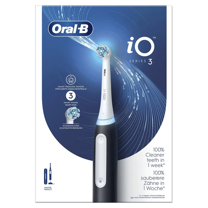 Oral-B Cepillo Eléctrico Recargable para Adultos con 3 Modos (Diario/Sensible/Blanqueador), Temporizador 2 Min, Sensor de Presión y Cabezal Oscilante - Negro y Blanco