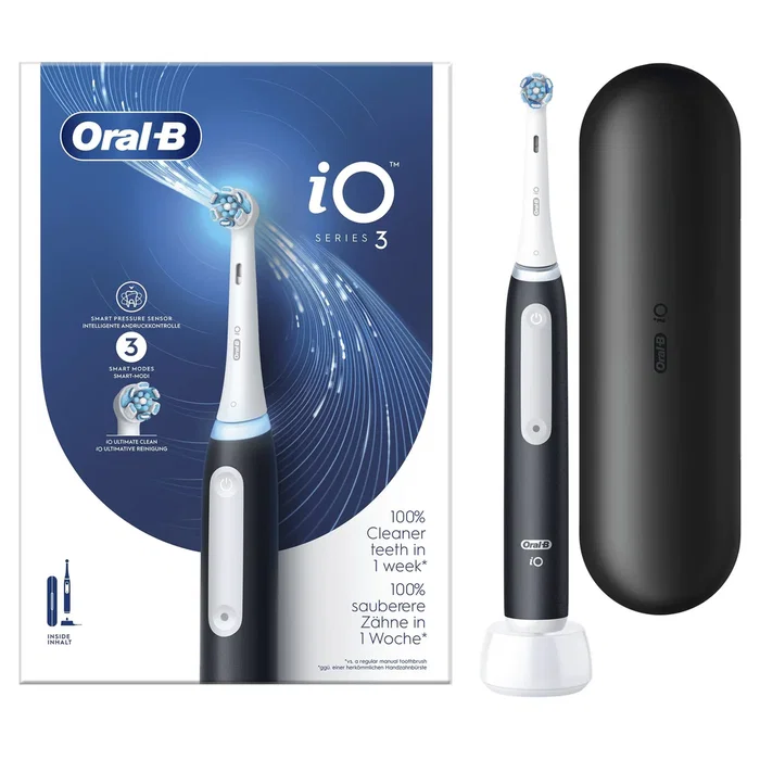 Oral-B Cepillo Eléctrico Recargable para Adultos con 3 Modos (Diario/Sensible/Blanqueador), Temporizador 2 Min, Sensor de Presión y Cabezal Oscilante - Negro y Blanco