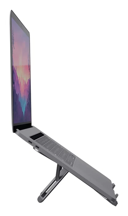 Trust Macy Soporte para Portátil y Tableta Ajustable Plegable Aluminio hasta 17.3", 7 Alturas, Superficie Antideslizante, Bolsa de Transporte
