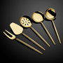 Hermia Almeria - Gold Juego de Servicio 5 Piezas Acero Inoxidable PVD Titanio Dorado Incluye Cuchara, Tenedor, Espátula y Colador