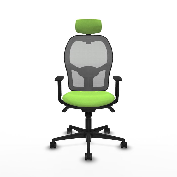 Silla de oficina Jorquera con mecanismo Sincro tapizada con Tela color Pistacho y malla color Gris. Equipada con lumbar 1D, Brazos 1D, Cabecero 2D y Ruedas 65mm nailon Silla de oficina Jorquera con mecanismo Sincro tapizada con Tela color Pistacho y malla color Gris. Equipada con lumbar 1D, Brazos 1D, Cabecero 2D y Ruedas 65mm nailon