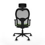 Silla de oficina Jorquera con mecanismo Sincro tapizada con Tela color Pistacho y malla color Gris. Equipada con lumbar 1D, Brazos 1D, Cabecero 2D y Ruedas 65mm nailon