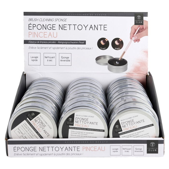 Cosmetic Club Esponja Limpiadora de Brochas de Maquillaje, Limpieza en Seco, En Bote Metálico Hermético d.8 cm h.3 cm