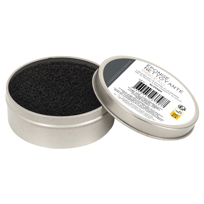 Cosmetic Club Esponja Limpiadora de Brochas de Maquillaje, Limpieza en Seco, En Bote Metálico Hermético d.8 cm h.3 cm