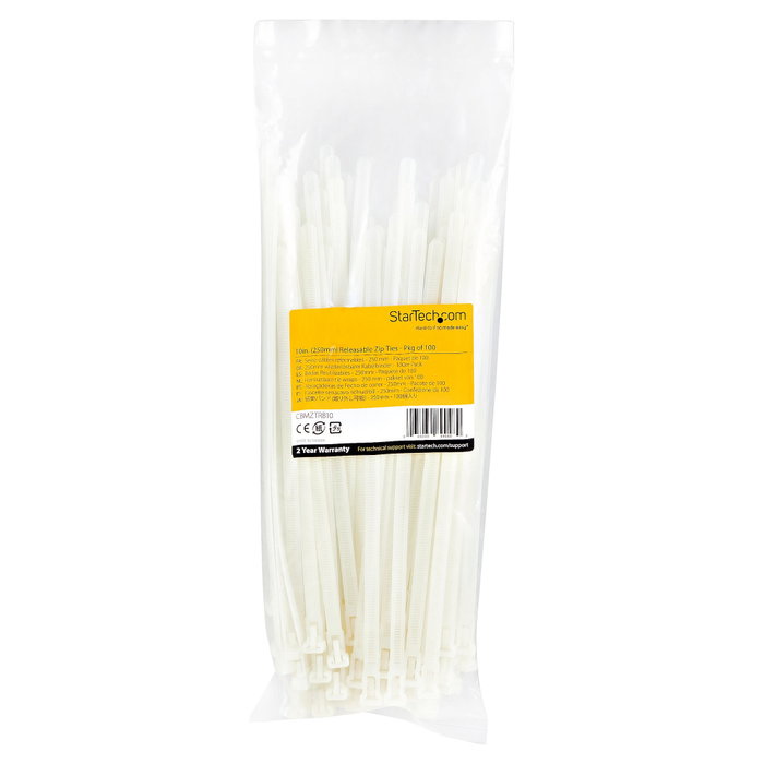 StarTech.com Bridas de Nylon Reutilizables 254x7mm Blanco 100 Stck