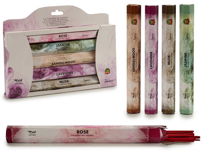 Acorde Set 5 Packs de Inciensos Aromáticos, 15 Varillas por Pack, 5 Fragancias (Flor, Sur, etc.), Colores Variados, Paquete 27x19x3 cm (Set de 24) Acorde Set 5 Packs de Inciensos Aromáticos, 15 Varillas por Pack, 5 Fragancias (Flor, Sur, etc.), Colores Variados, Paquete 27x19x3 cm (Set de 24)