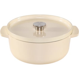 KitchenAid Asador Redondo de Hierro Fundido 26 cm con Tapa, Crema