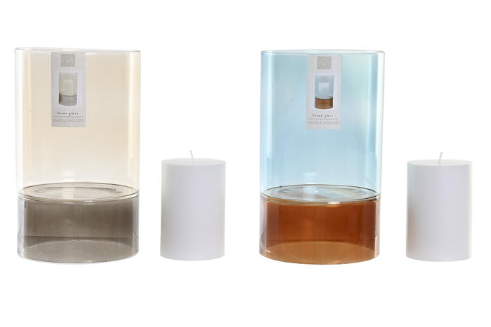 DKD Home Decor Set de 2 Portavelas de Cristal con Vela DKD Home Decor Set de 2 Portavelas de Cristal con Vela