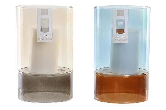 DKD Home Decor Set de 2 Portavelas de Cristal con Vela DKD Home Decor Set de 2 Portavelas de Cristal con Vela