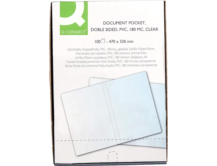 Q-connect Funda portadocumentos folio doble 180 micras transparente 330x470mm Q-connect Funda portadocumentos folio doble 180 micras transparente 330x470mm