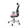 Silla Alfera Ideal para oficina con respaldo fijo, apoyo lumbar regulable, cabecero regulable, brazos blancos y mecanismo Sincro/Traslack, perfecta para 120 Kg