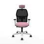 Silla Alfera Ideal para oficina con respaldo fijo, apoyo lumbar regulable, cabecero regulable, brazos blancos y mecanismo Sincro/Traslack, perfecta para 120 Kg