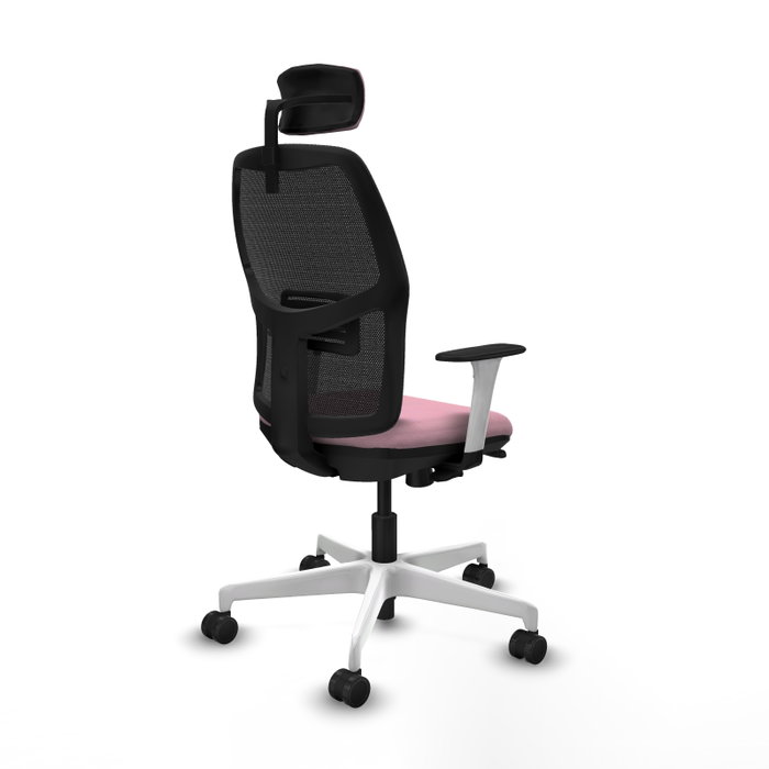 Silla Alfera Ideal para oficina con respaldo fijo, apoyo lumbar regulable, cabecero regulable, brazos blancos y mecanismo Sincro/Traslack, perfecta para 120 Kg